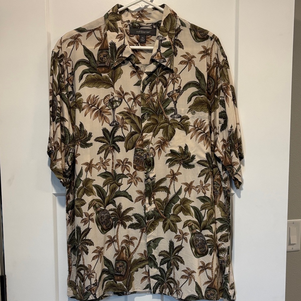 craft & barrow Mens Shirt Green and Brown Palm Print size XL